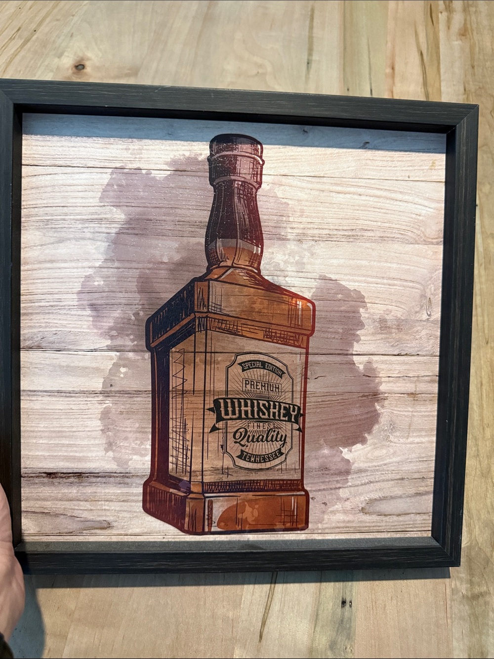 Whiskey Bottle Wall Art Print - Brown Framed Decor